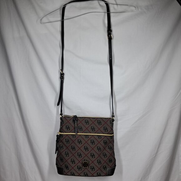 Dooney & Bourke Signature Monogram Canvas Brown Red Crossbody Purse Bag - Picture 2 of 15